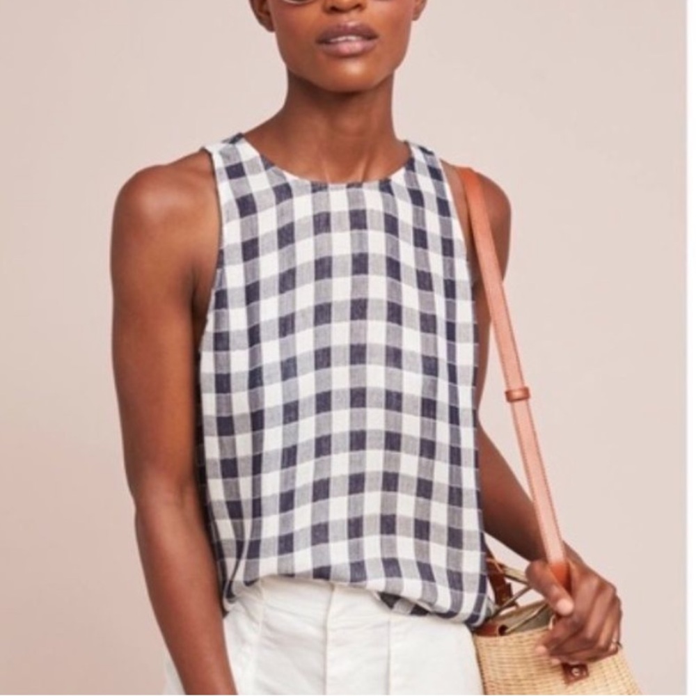 Cloth & Stone Gillian Gingham Blue/White Sleeveless Top - Size S